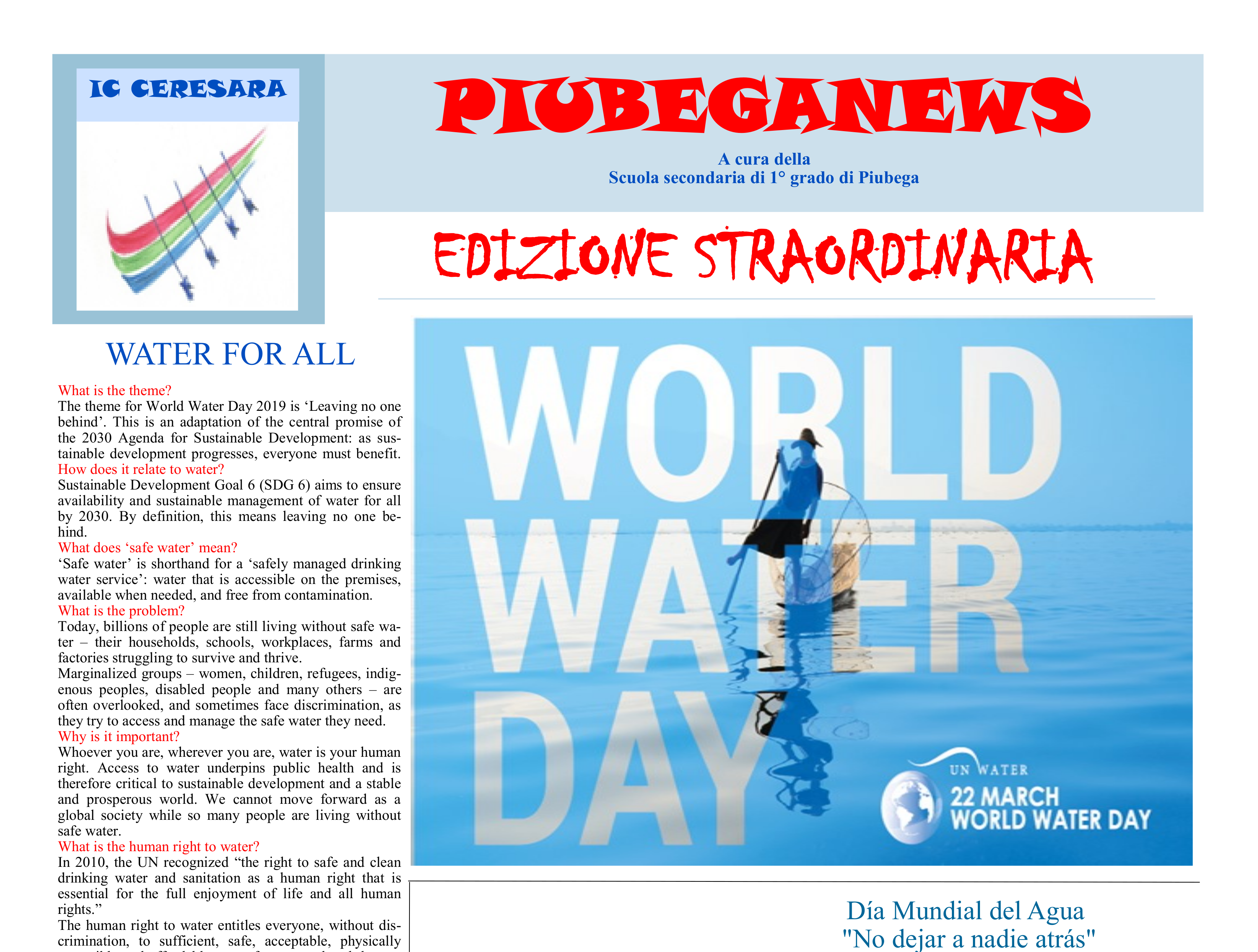 Giornalino PiubegaNews World Water Day 2019